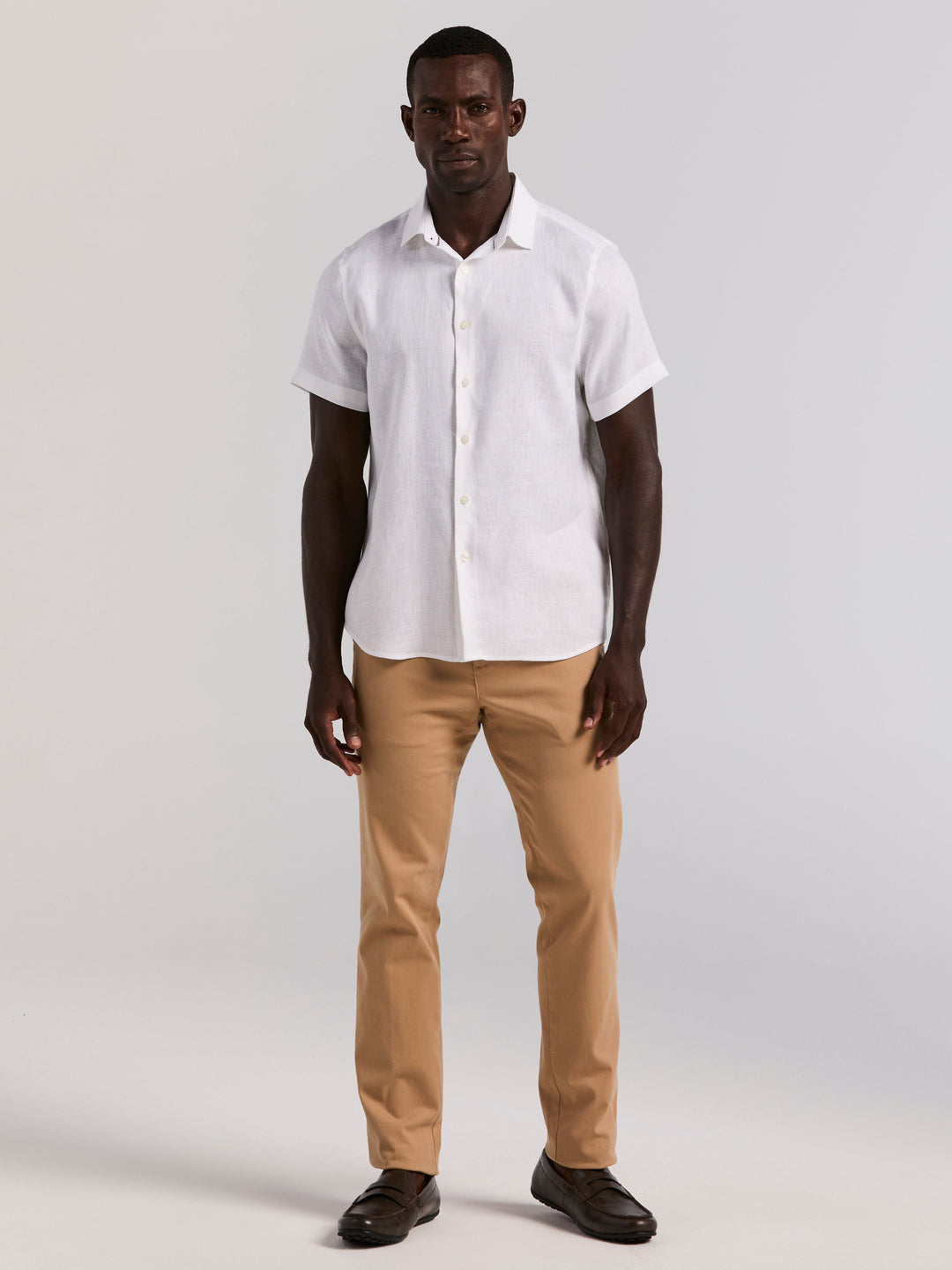 Perry Ellis Outlet Men's Solid Linen Shirt in Sprout Green, Size Medium, Regular Short Sleeves