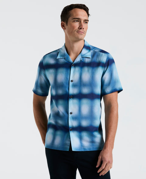 Cotton Slub Plaid Print Shirt (Bleached Denim) 