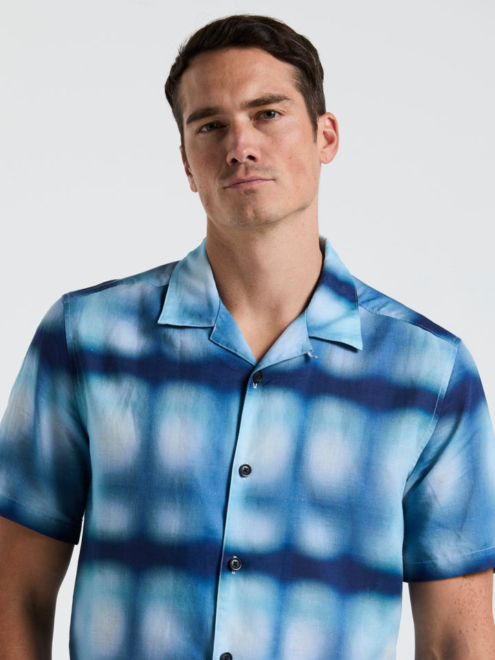 Cotton Slub Plaid Print Shirt (Bleached Denim) 
