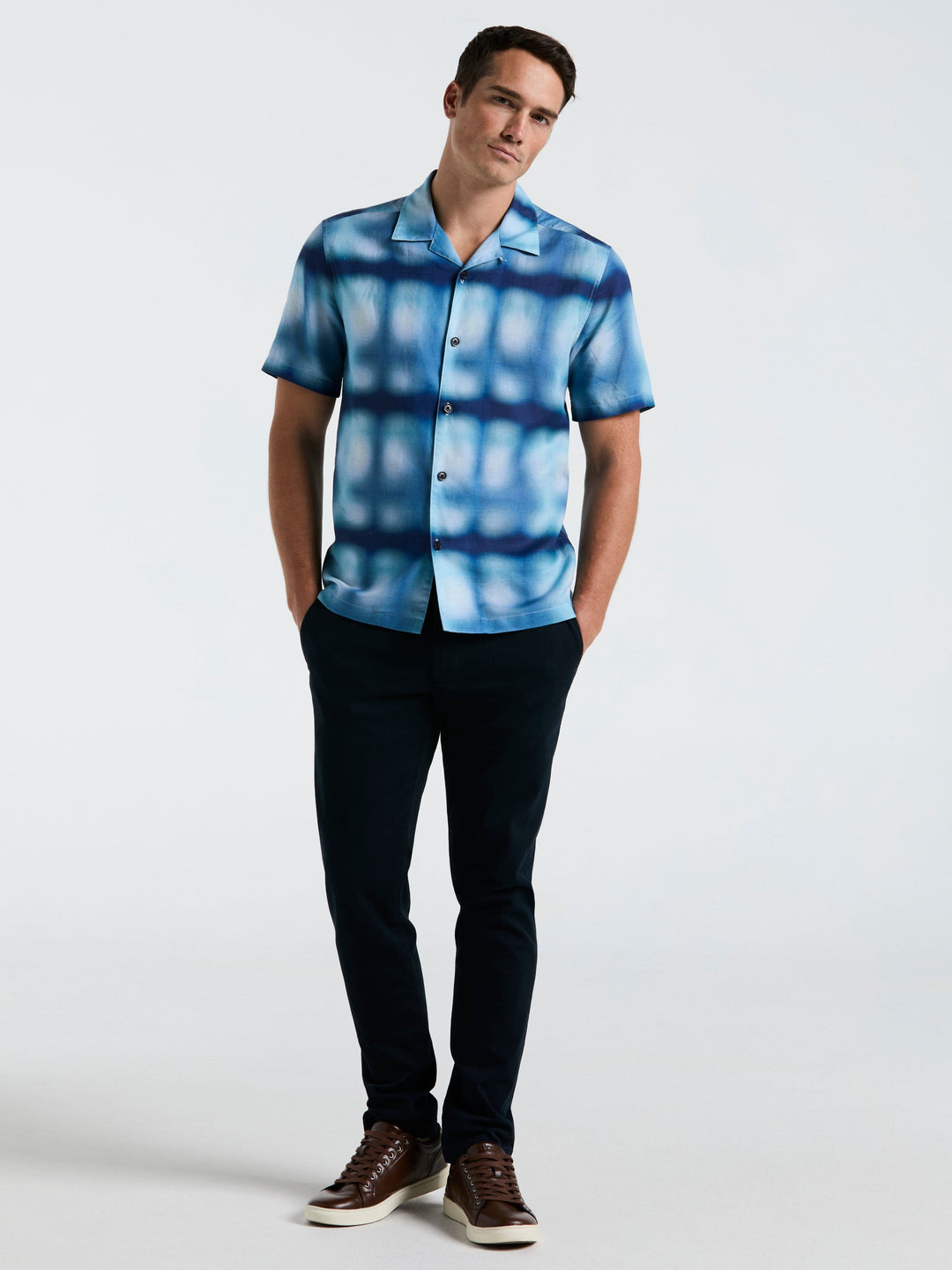 Cotton Slub Plaid Print Shirt (Bleached Denim) 