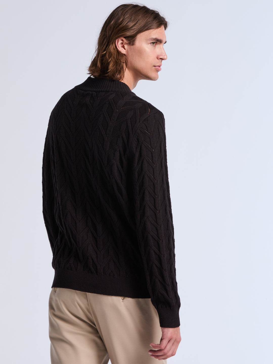 Long Sleeve Cable V-Neck Sweater (Black) 