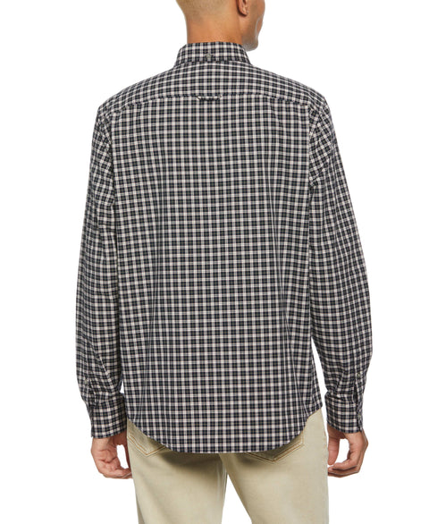 Long Sleeve Plaid Poplin Shirt (Dark Sapphire) 