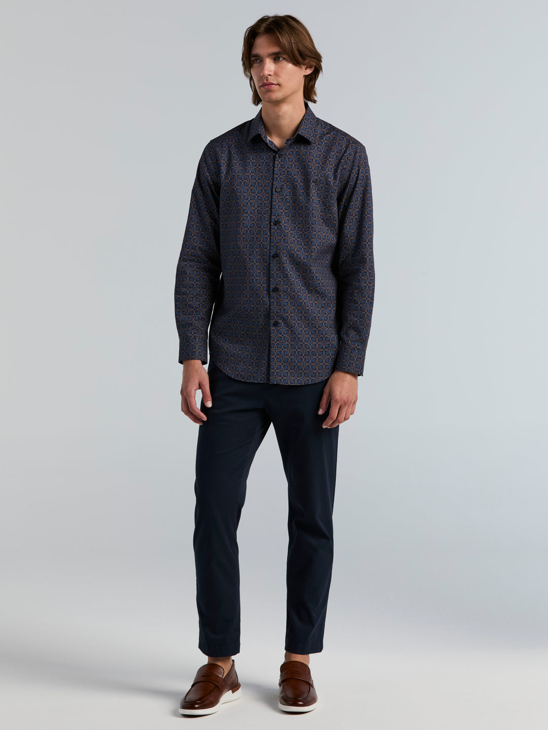 Long Sleeve Poplin Floral Print Shirt (Pageant Blue) 