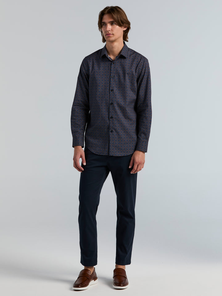 Long Sleeve Poplin Floral Print Shirt (Pageant Blue) 