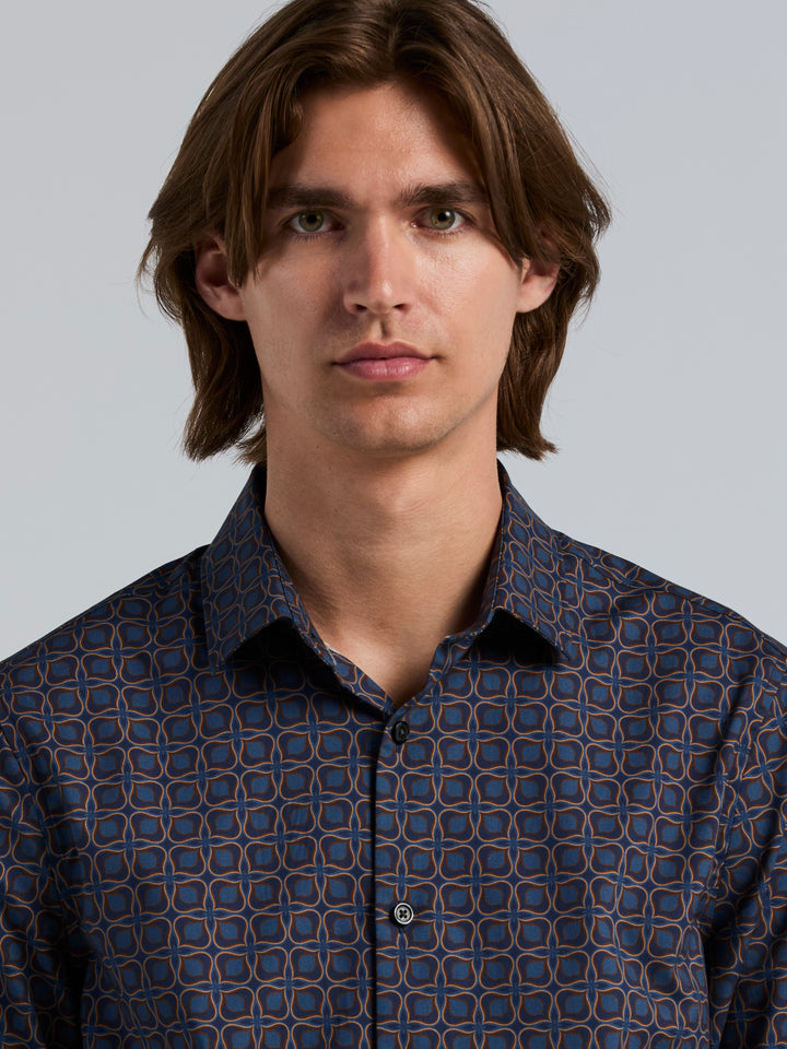 Long Sleeve Poplin Floral Print Shirt (Pageant Blue) 