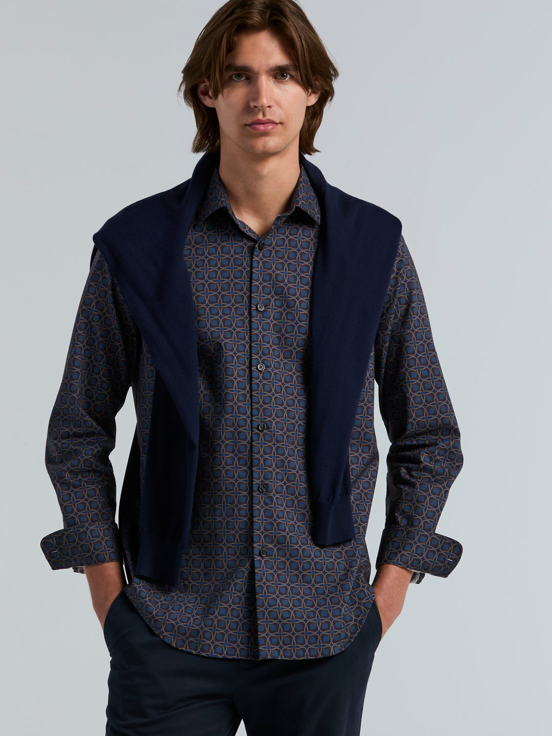 Long Sleeve Poplin Floral Print Shirt (Pageant Blue) 