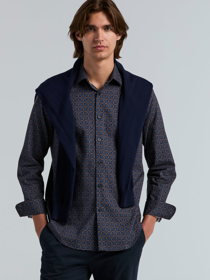 Long Sleeve Poplin Floral Print Shirt (Pageant Blue) 