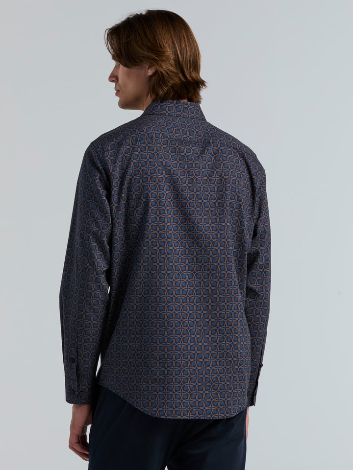 Long Sleeve Poplin Floral Print Shirt (Pageant Blue) 