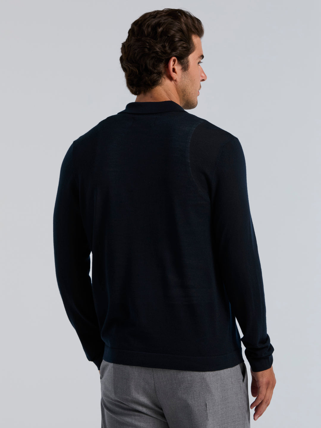Merino Wool Blend Polo Sweater (Dark Sapphire) 
