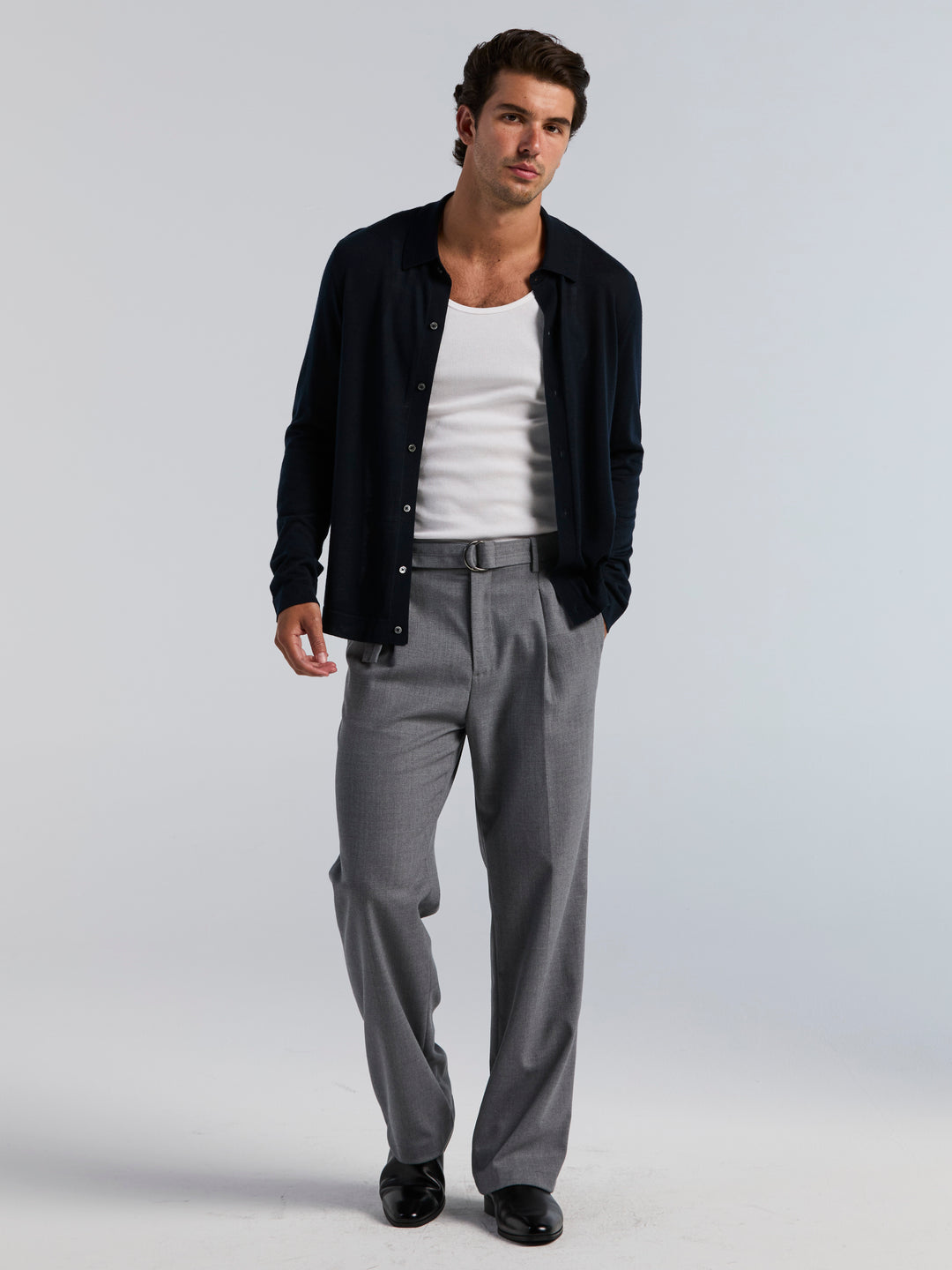 Merino Wool Blend Polo Sweater (Dark Sapphire) 