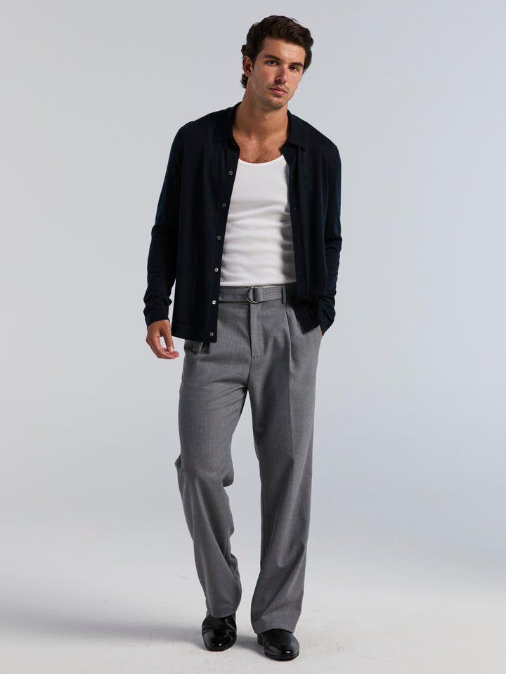 Merino Wool Blend Polo Sweater (Dark Sapphire) 