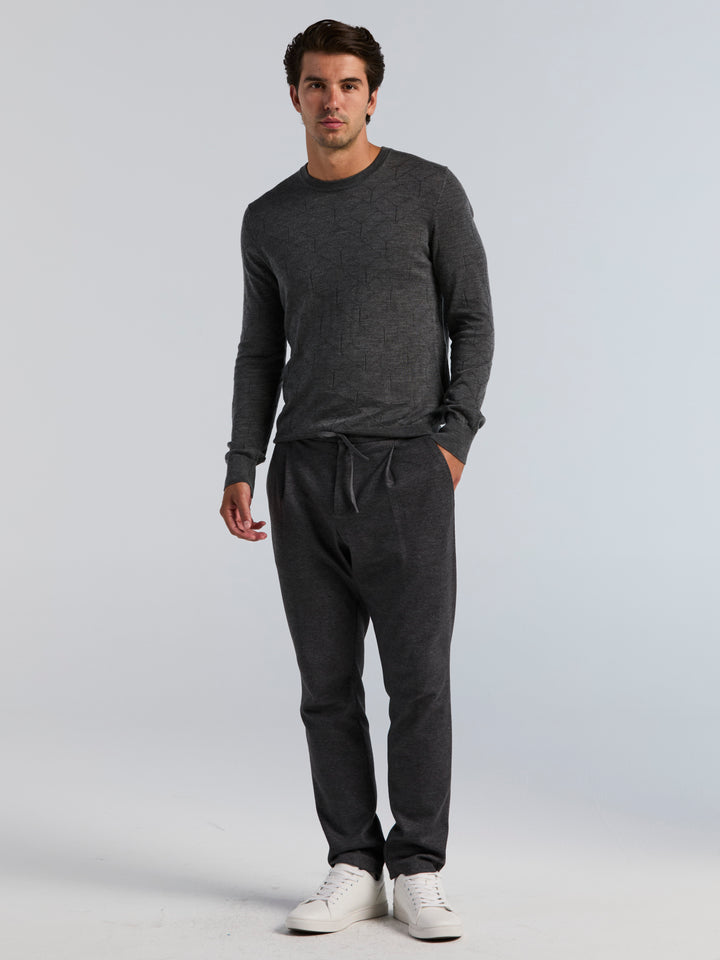 Merino Wool Blend Geo Jacquard Crew Neck Sweater (Magnet Htr) 