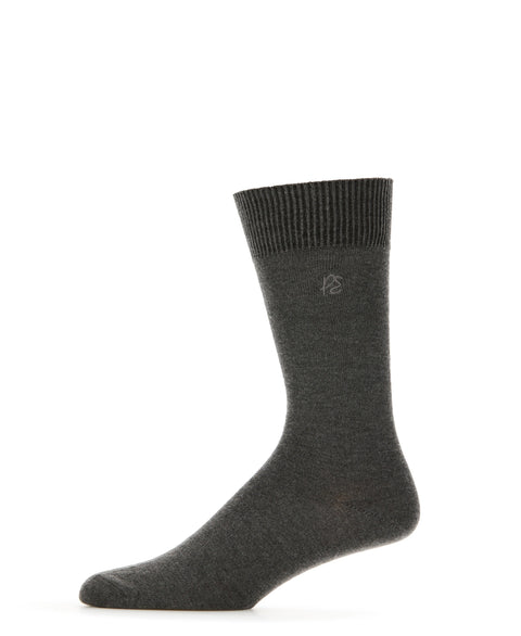 Merino Wool Blend Flat Knit Logo Socks (Dark Grey Rf) 