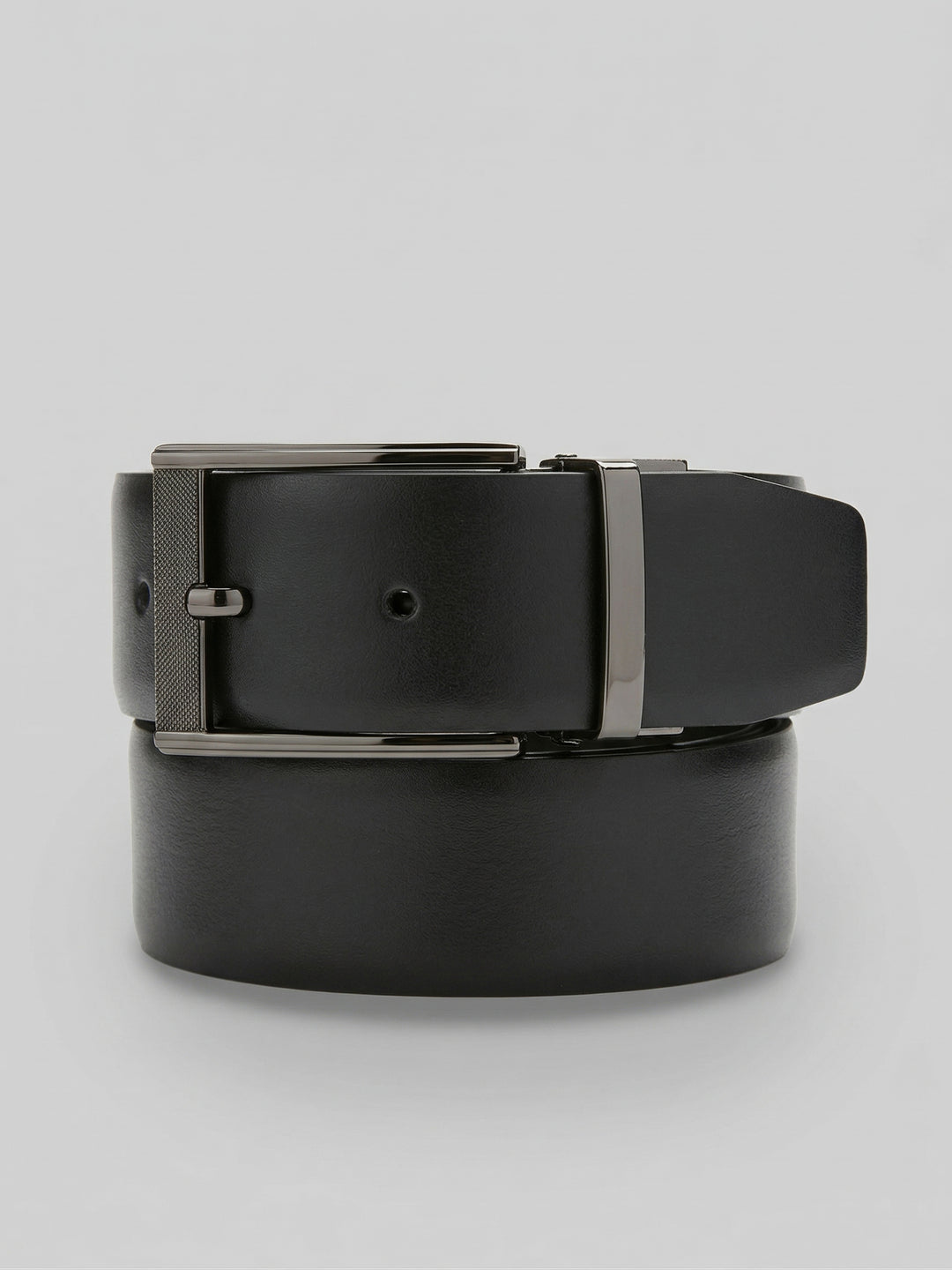 Mesh Buckle Black Leather Belt (Blk20) 