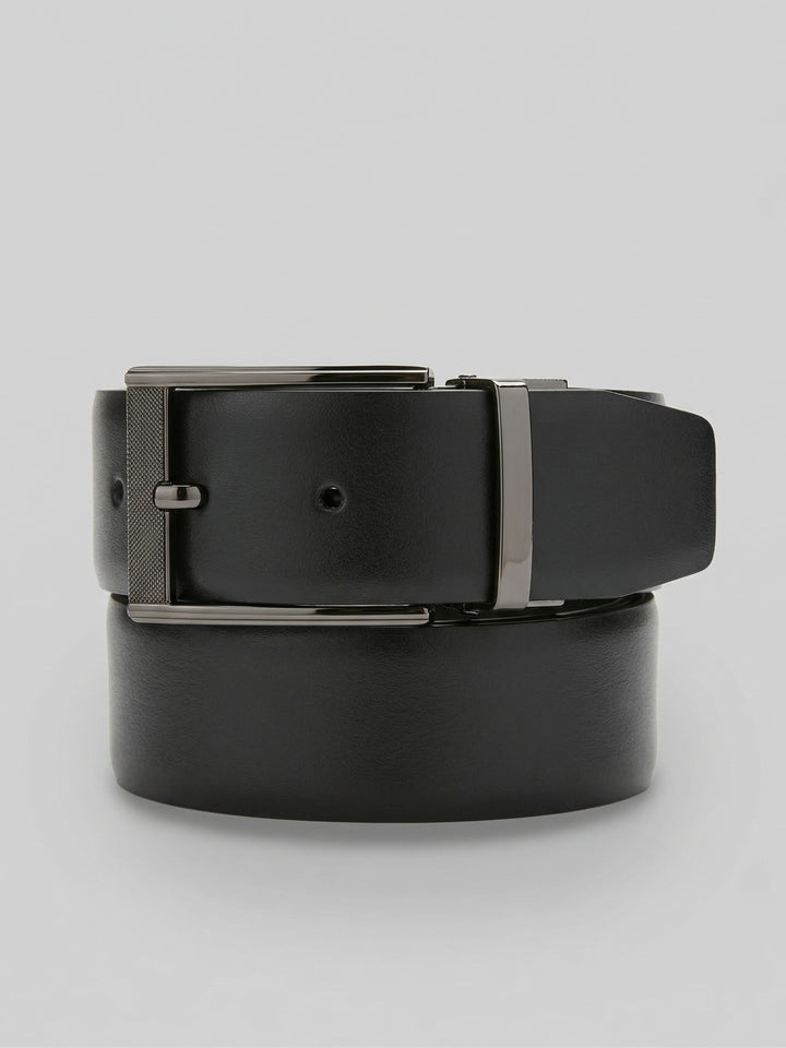 Mesh Buckle Black Leather Belt (Blk20) 
