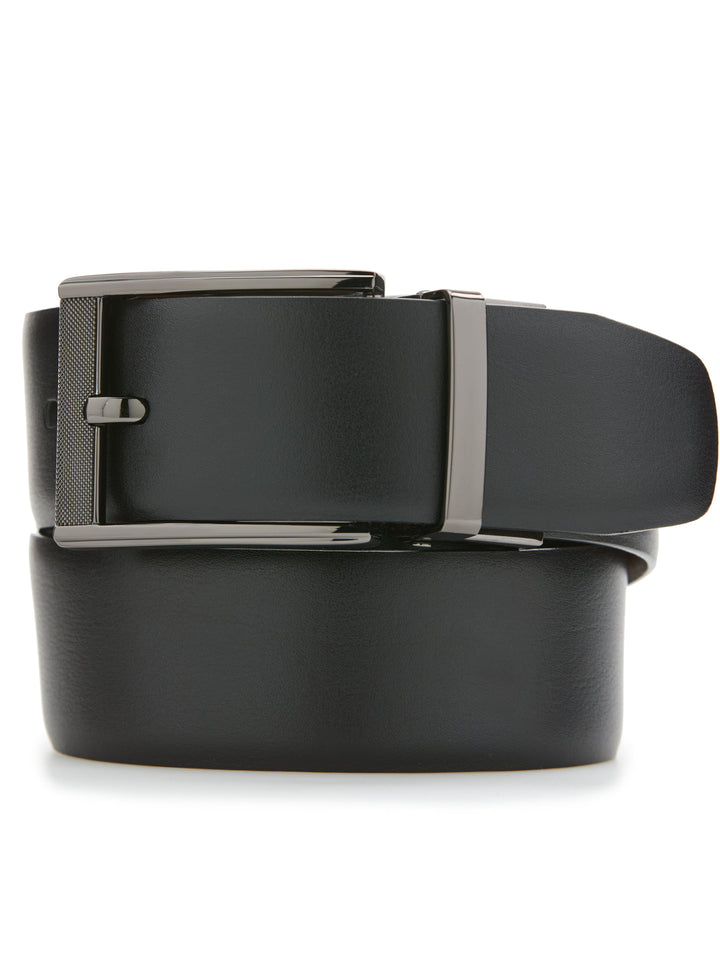 Mesh Buckle Black Leather Belt (Blk20) 