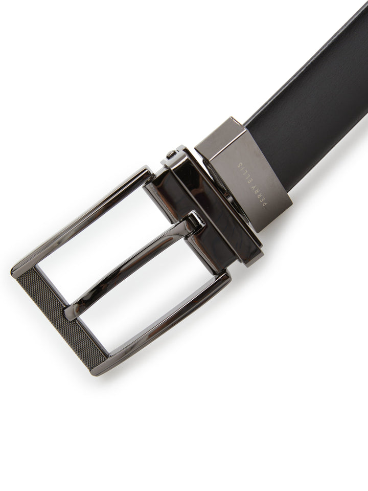 Mesh Buckle Black Leather Belt (Blk20) 