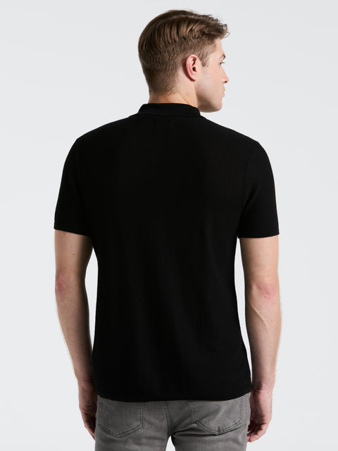 Mesh Button Front Polo Sweater (Black) 