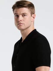 Mesh Button Front Polo Sweater (Black) 