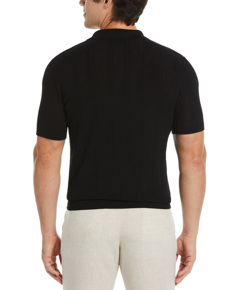 Mesh Stripe Polo Sweater (Black) 