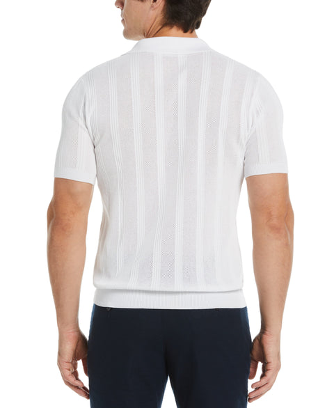 Mesh Stripe Polo Sweater (Bright White) 