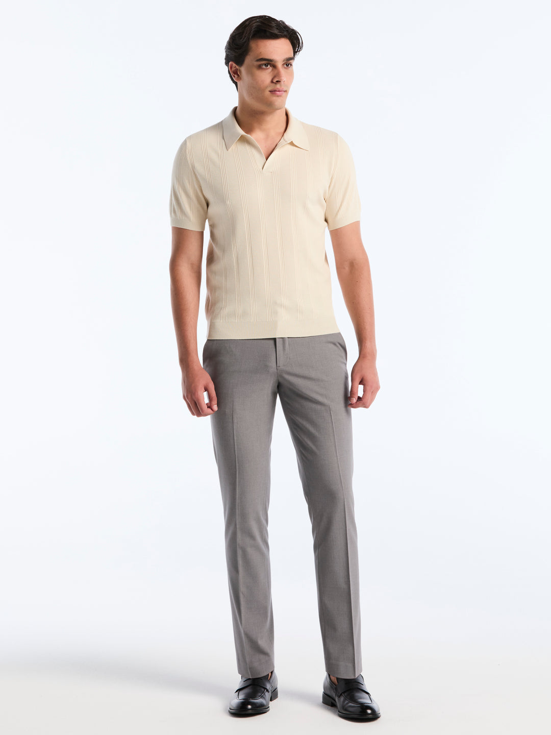 Short Sleeve Mesh Stripe Polo Sweater (Birch) 