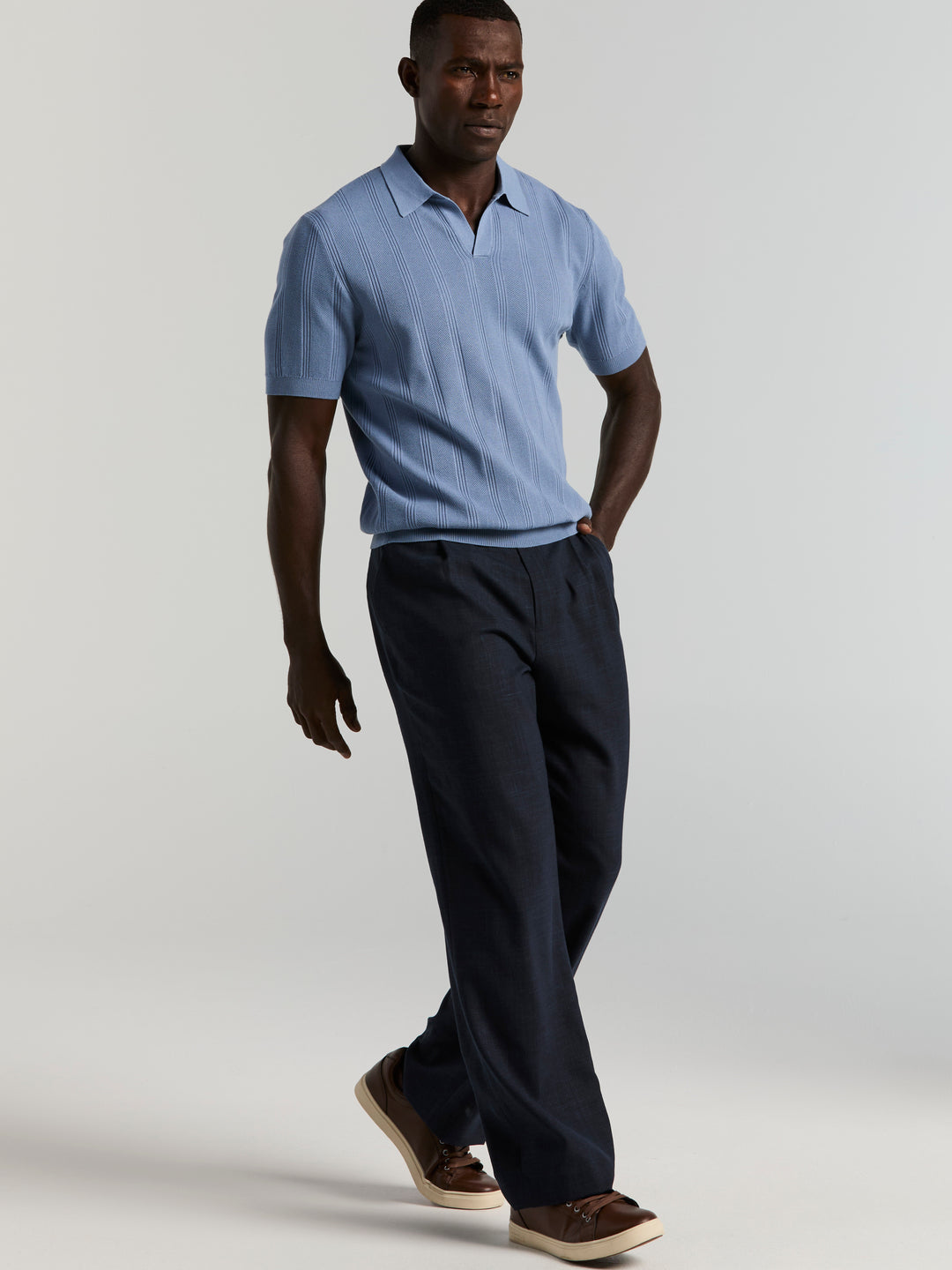 Short Sleeve Mesh Stripe Polo Sweater (Infinity) 