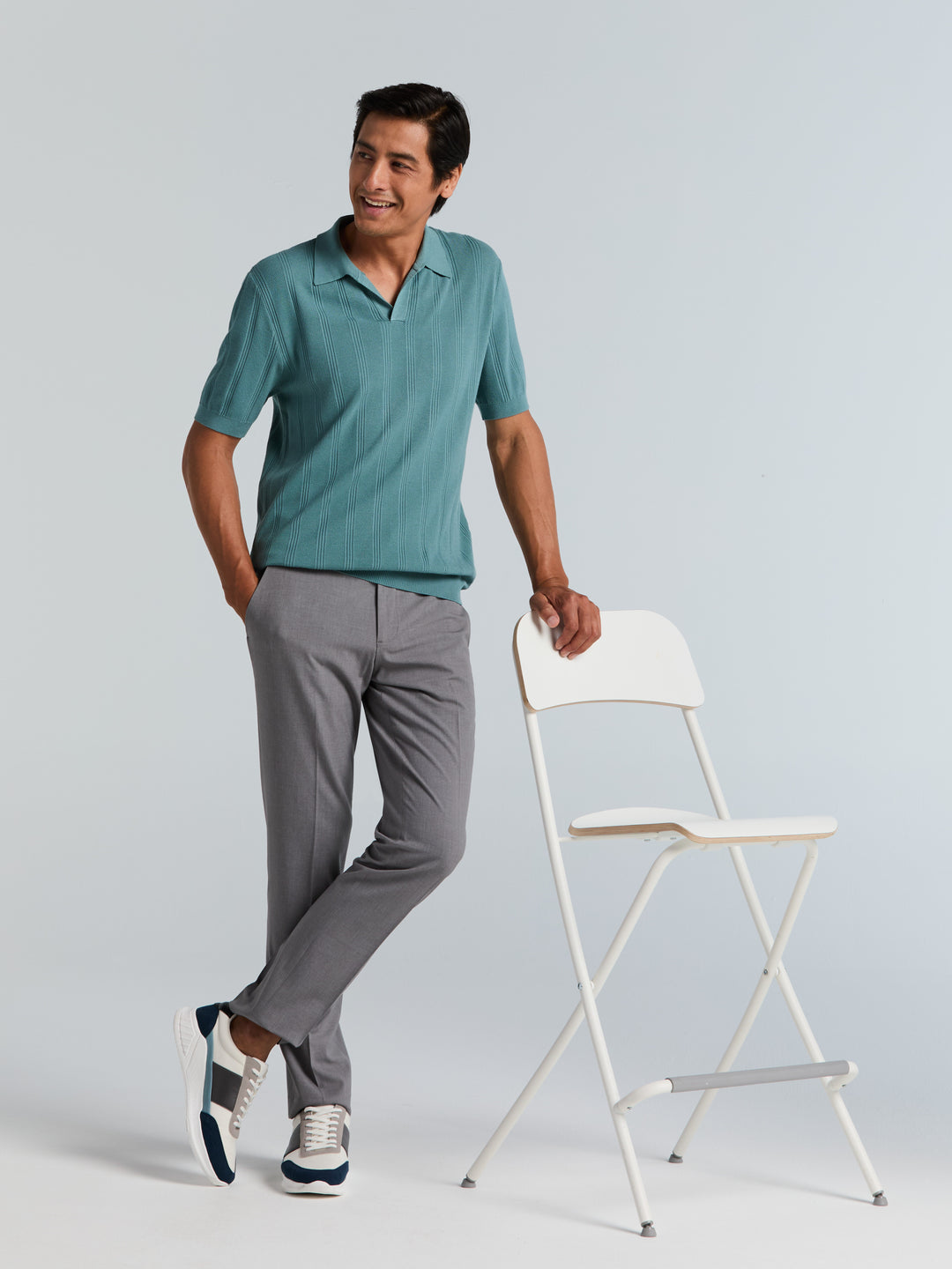 Short Sleeve Mesh Stripe Polo Sweater (Arctic) 