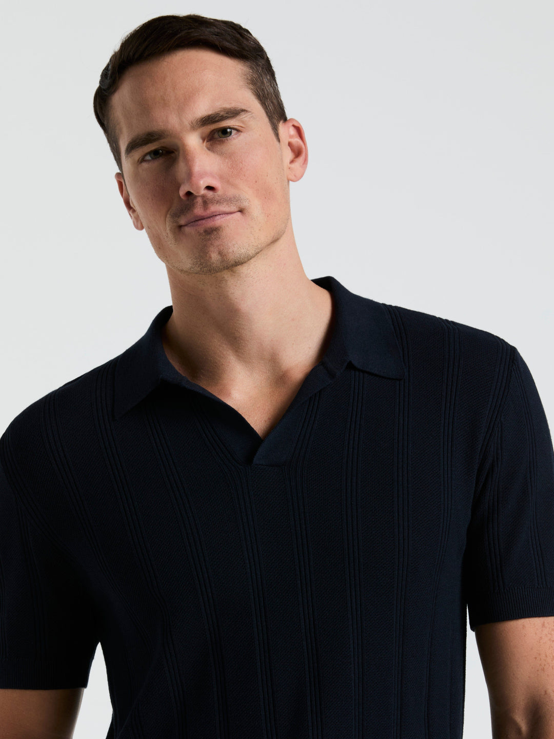 Short Sleeve Mesh Stripe Polo Sweater (Dark Sapphire) 