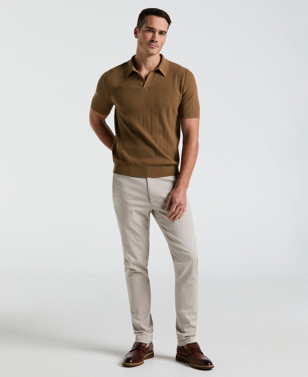 SS MESH STRIPE POLO (Otter) 