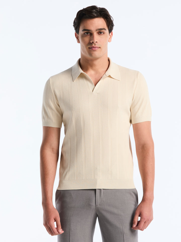 Short Sleeve Mesh Stripe Polo Sweater (Birch) 