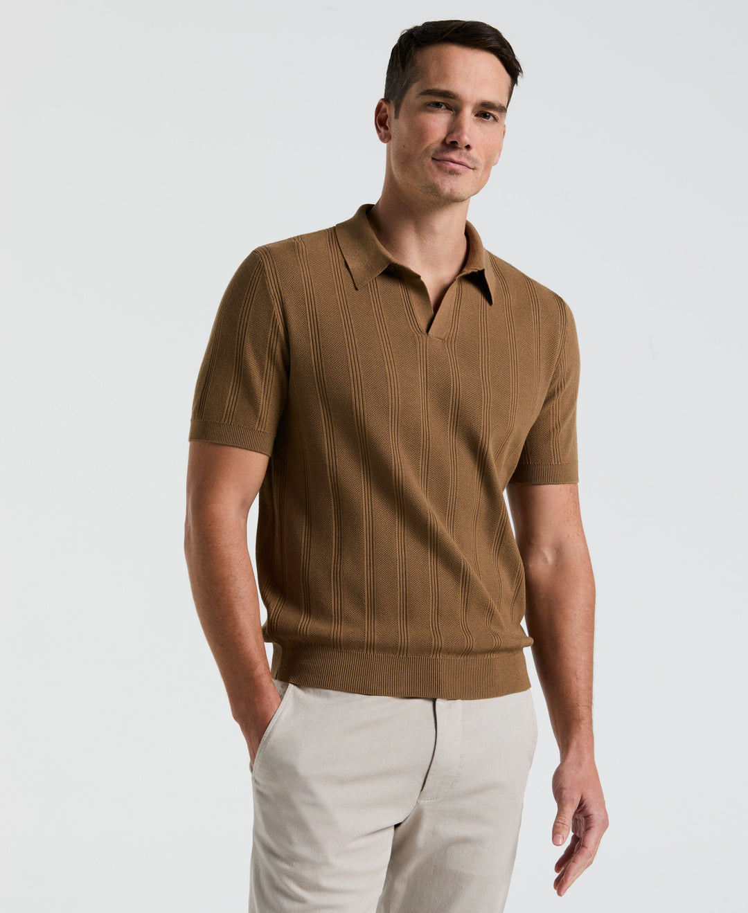 SS MESH STRIPE POLO (Otter) 