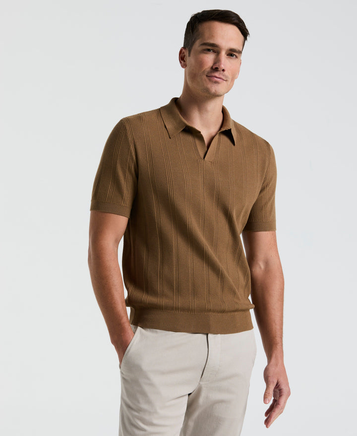 SS MESH STRIPE POLO (Otter) 