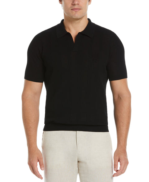 Mesh Stripe Polo Sweater (Black) 