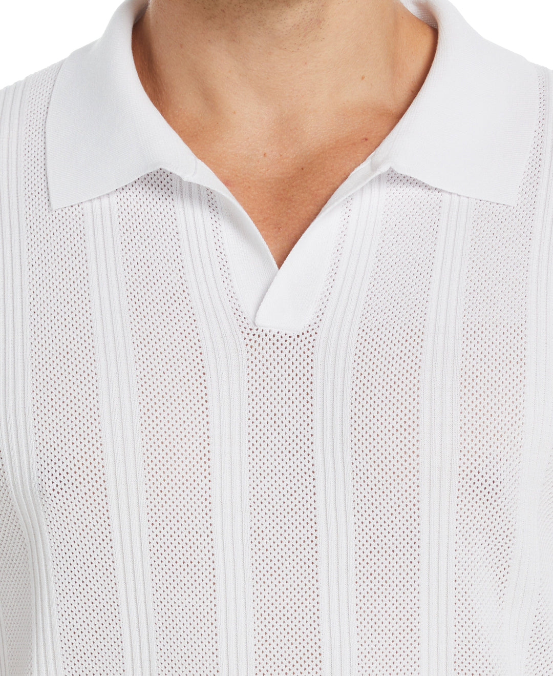Mesh Stripe Polo Sweater (Bright White) 
