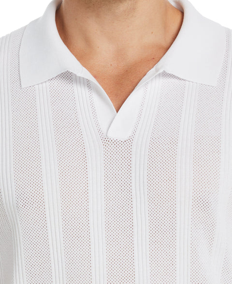 Mesh Stripe Polo Sweater (Bright White) 