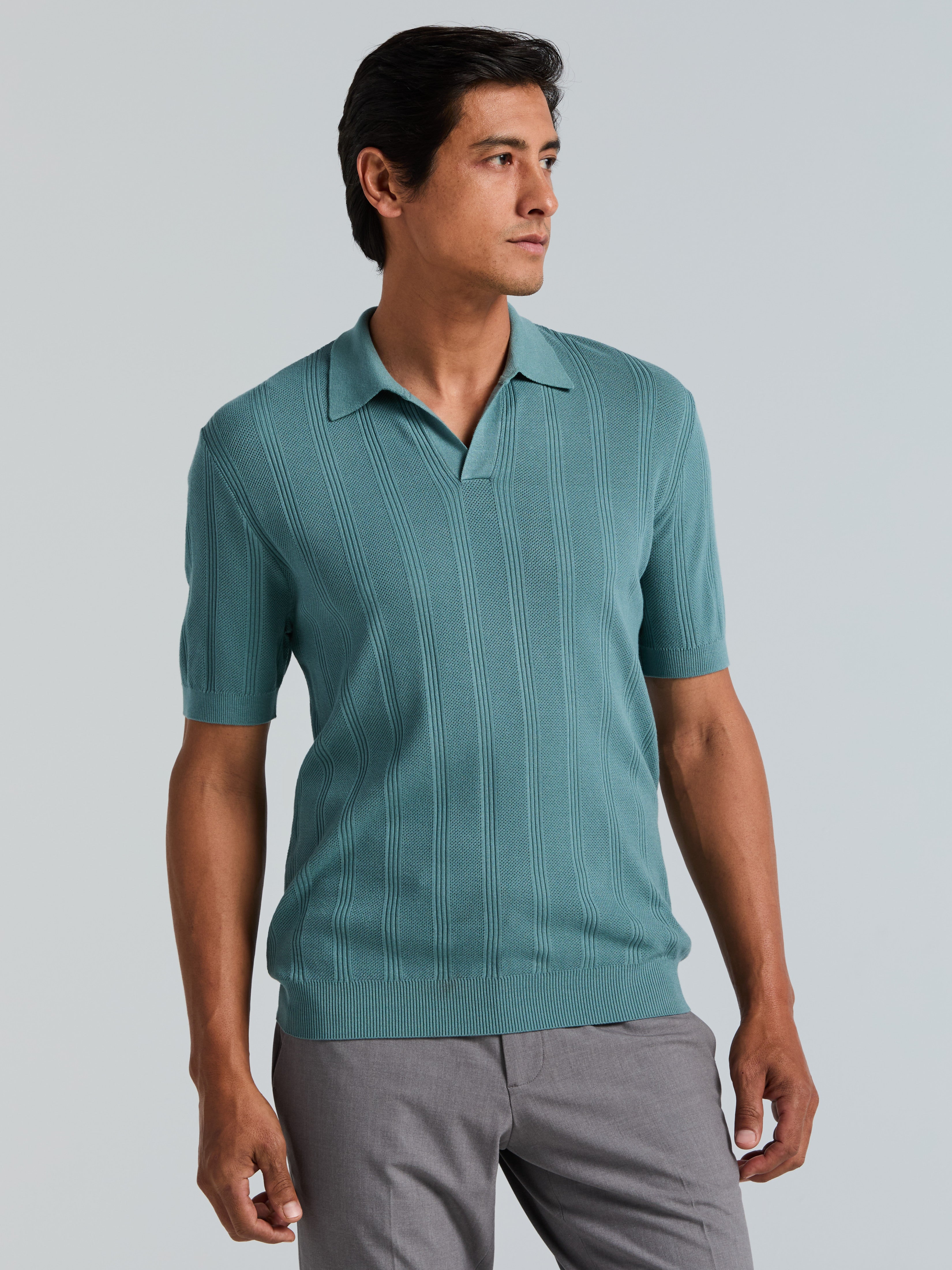 Mesh Stripe Sweater Polo – Perry Ellis