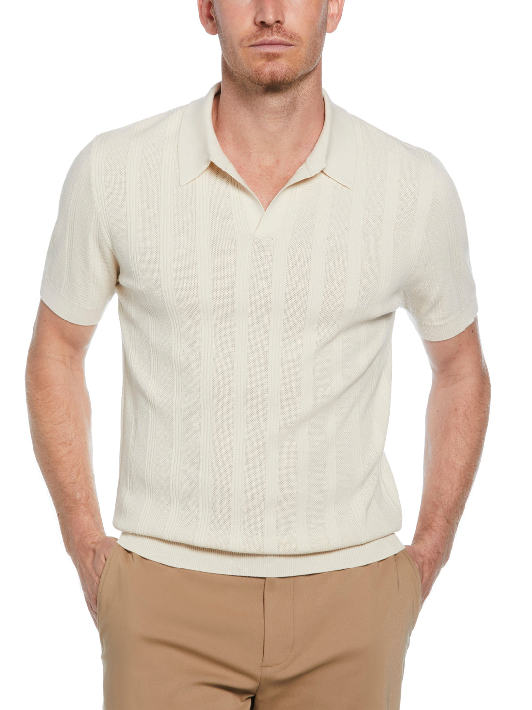 Short Sleeve Mesh Stripe Polo Sweater (Birch) 