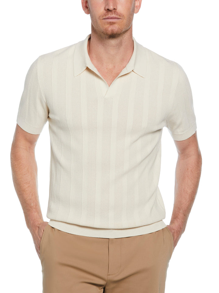 Short Sleeve Mesh Stripe Polo Sweater (Birch) 