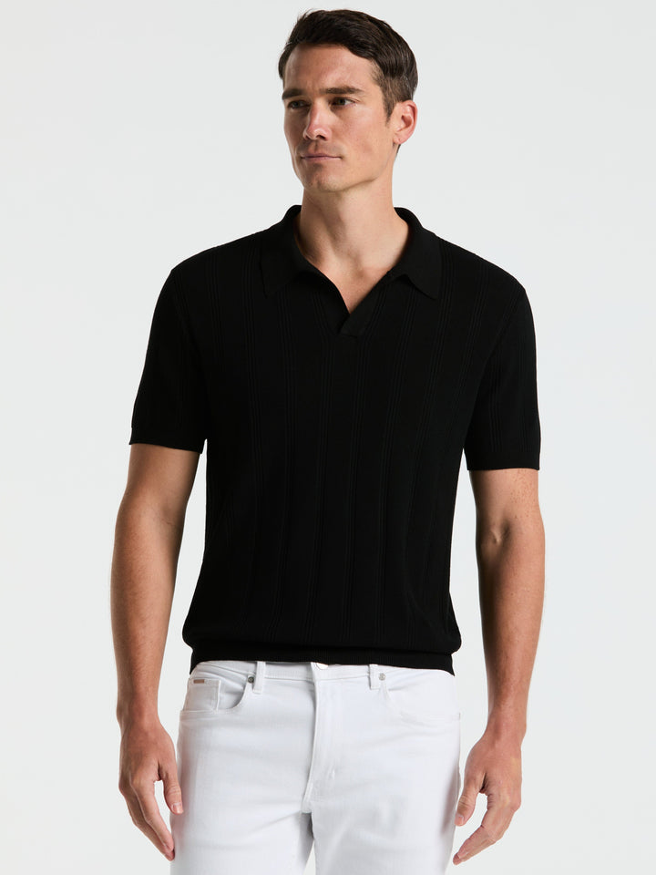 Short Sleeve Mesh Stripe Polo Sweater (Black) 