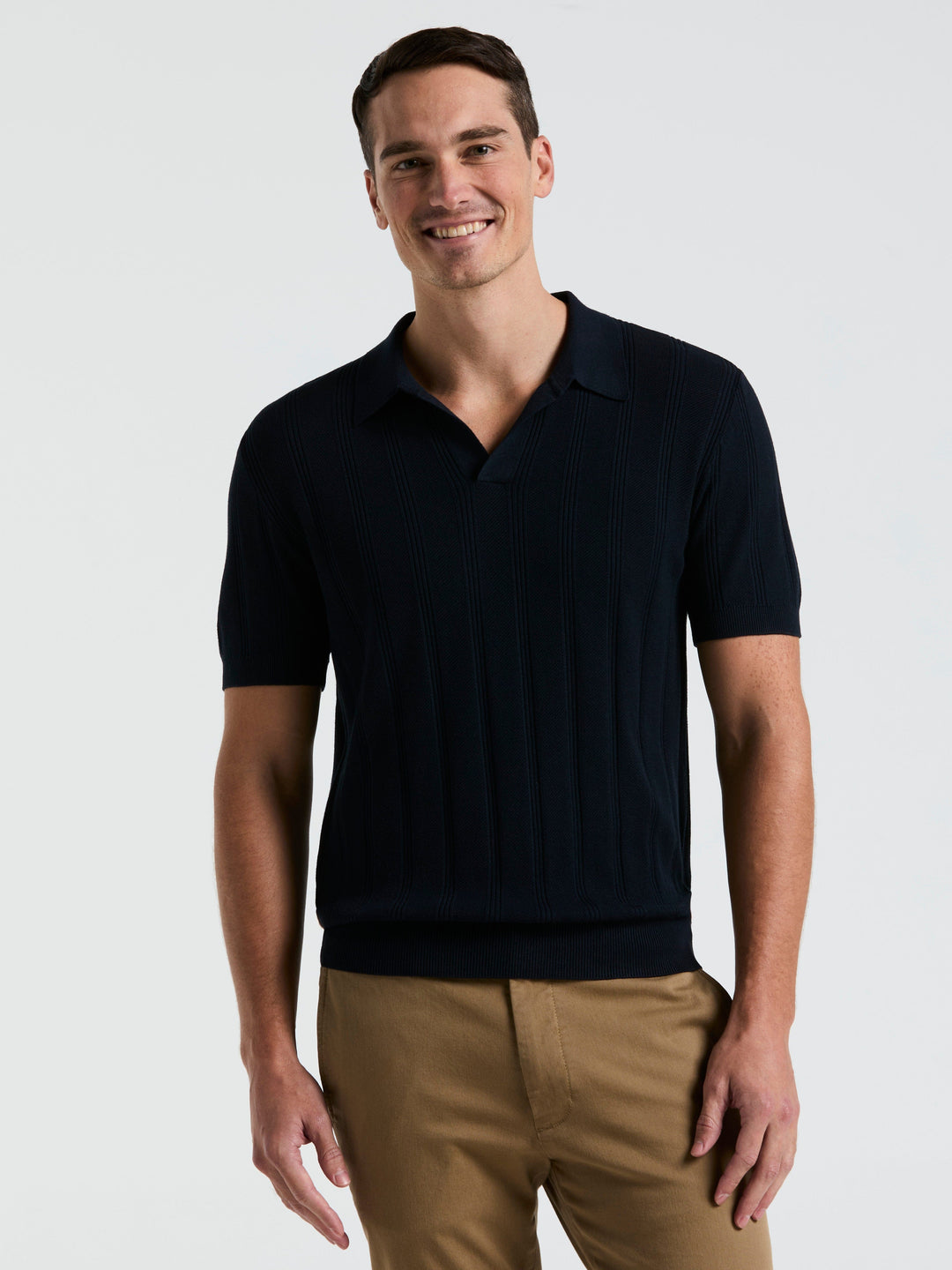 Short Sleeve Mesh Stripe Polo Sweater (Dark Sapphire) 