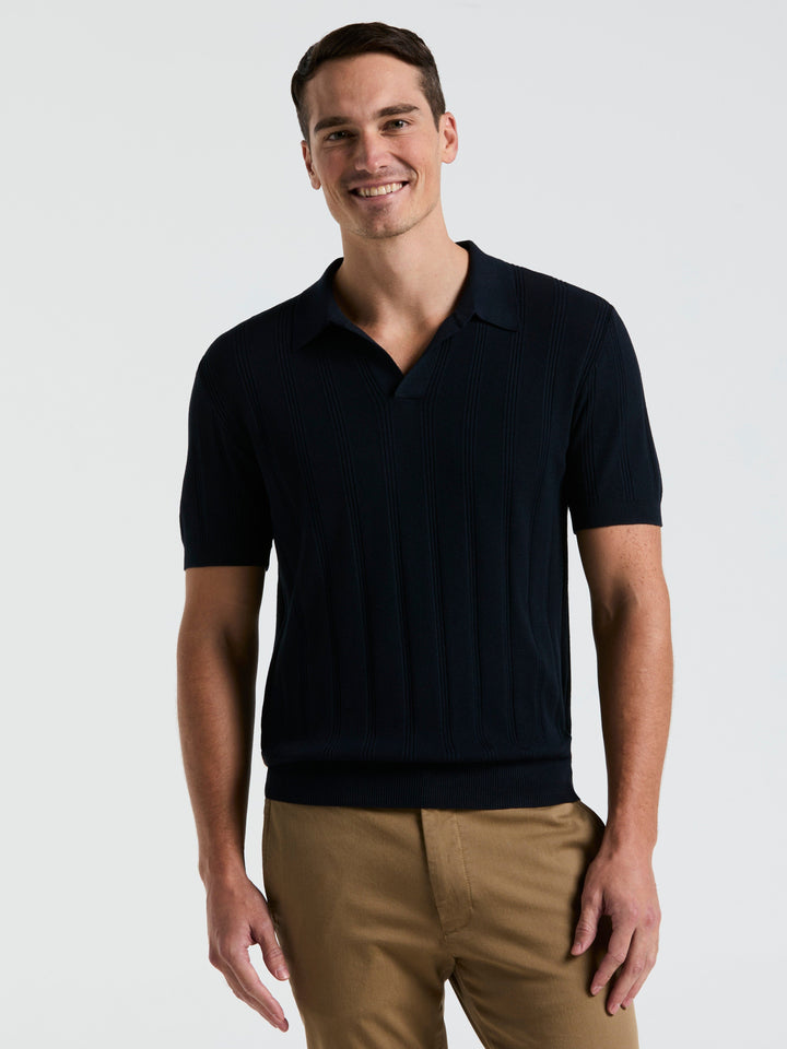 Short Sleeve Mesh Stripe Polo Sweater (Dark Sapphire) 
