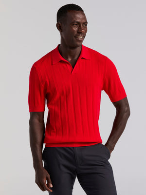 Short Sleeve Mesh Stripe Polo Sweater (Racing Red) 