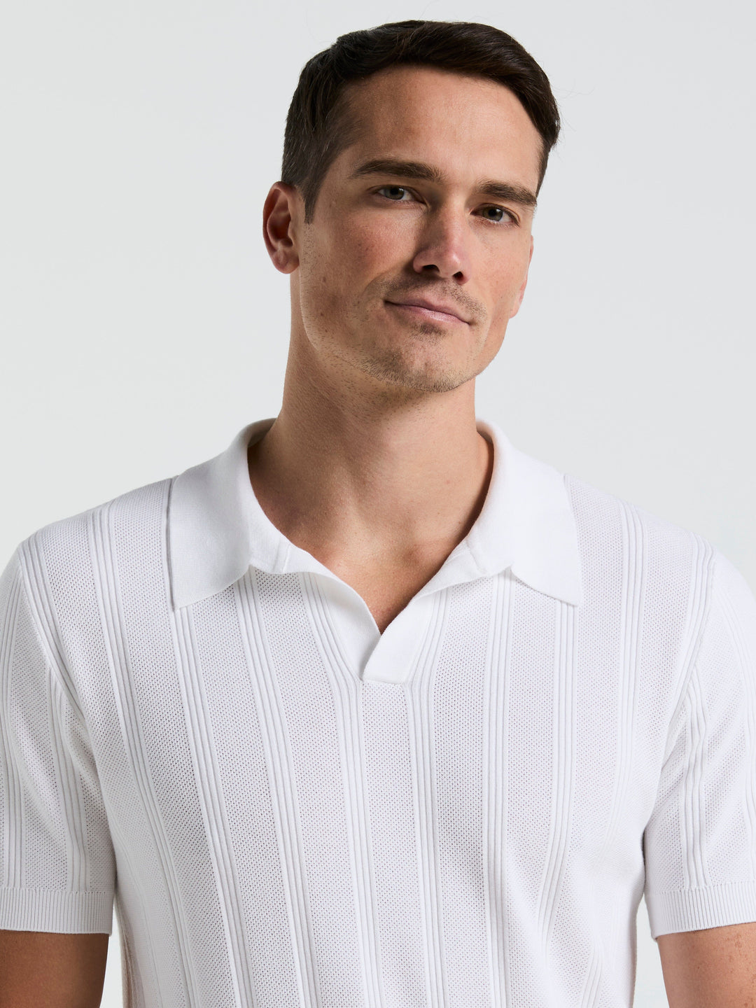 Short Sleeve Mesh Stripe Polo Sweater (Bright White) 