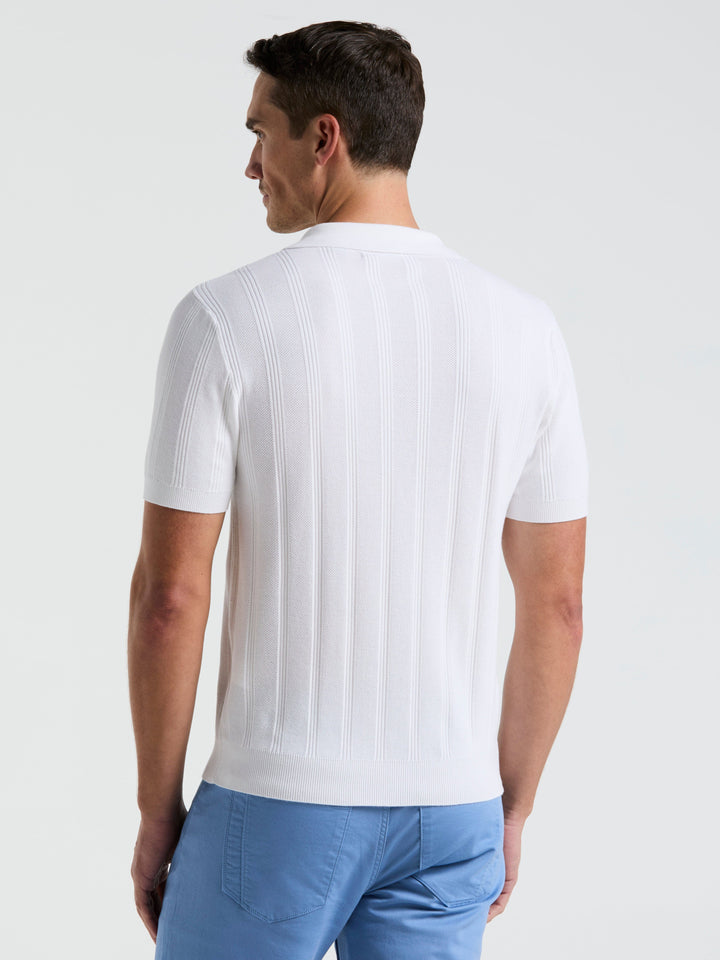 Short Sleeve Mesh Stripe Polo Sweater (Bright White) 