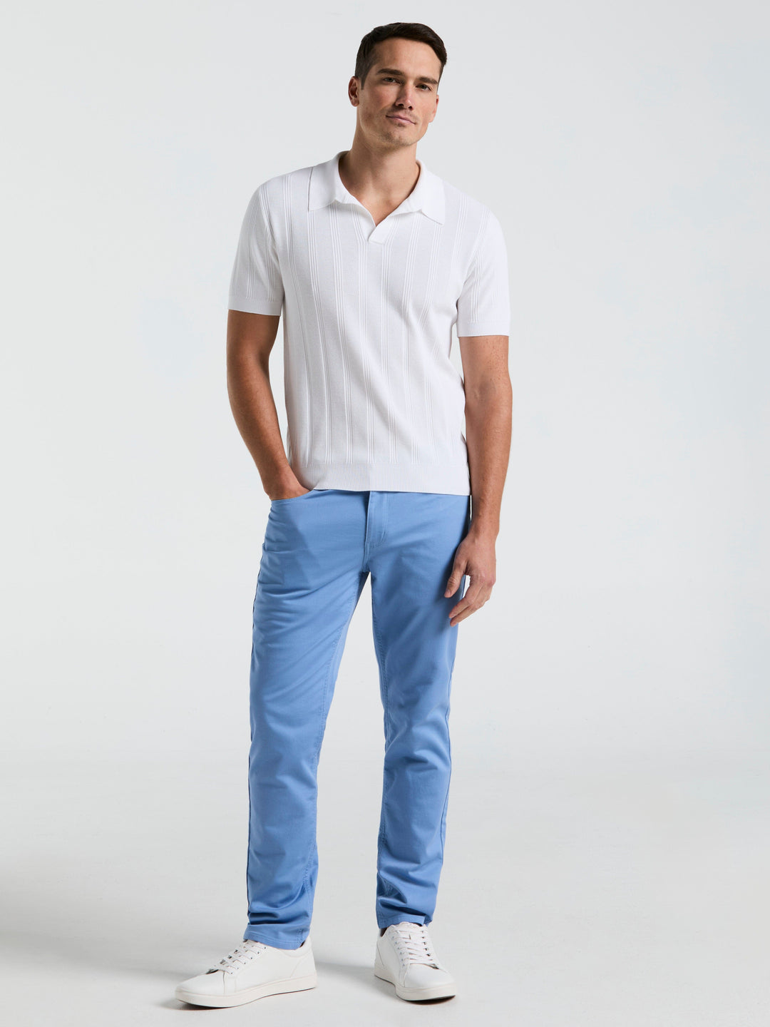 Short Sleeve Mesh Stripe Polo Sweater (Bright White) 