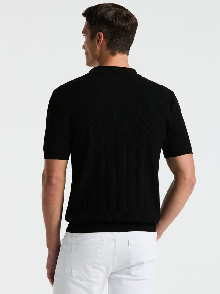Short Sleeve Mesh Stripe Polo Sweater (Black) 