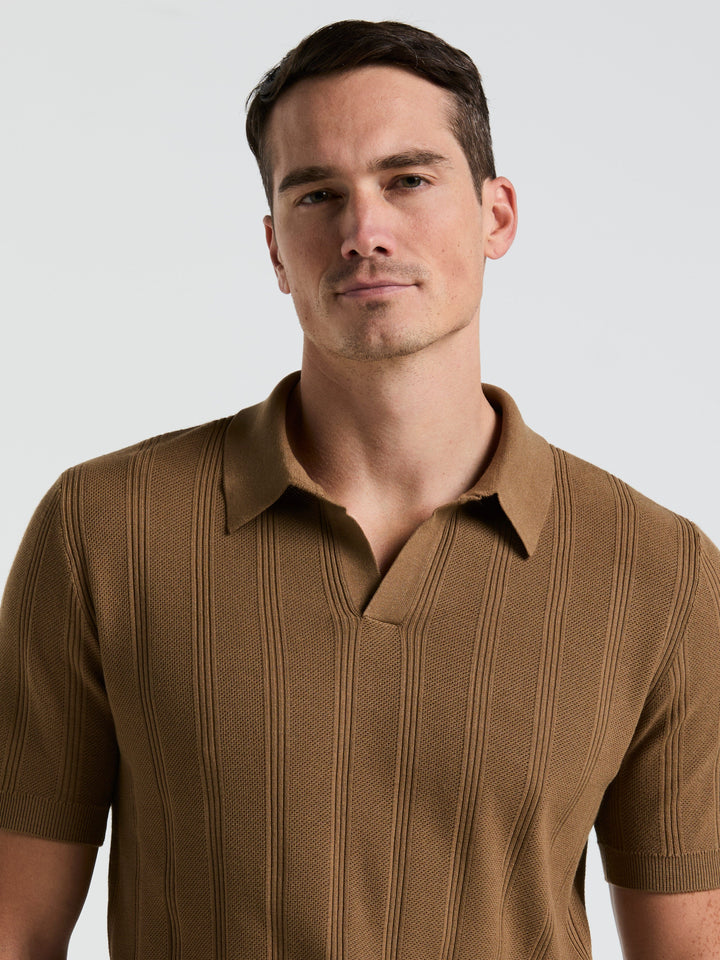 Short Sleeve Mesh Stripe Polo Sweater (Otter) 