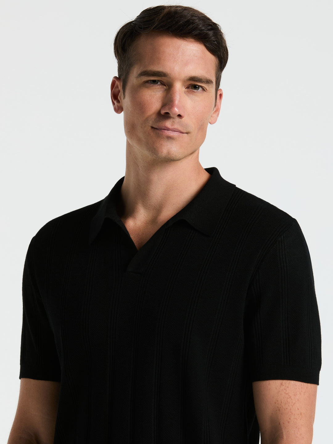 Short Sleeve Mesh Stripe Polo Sweater (Black) 