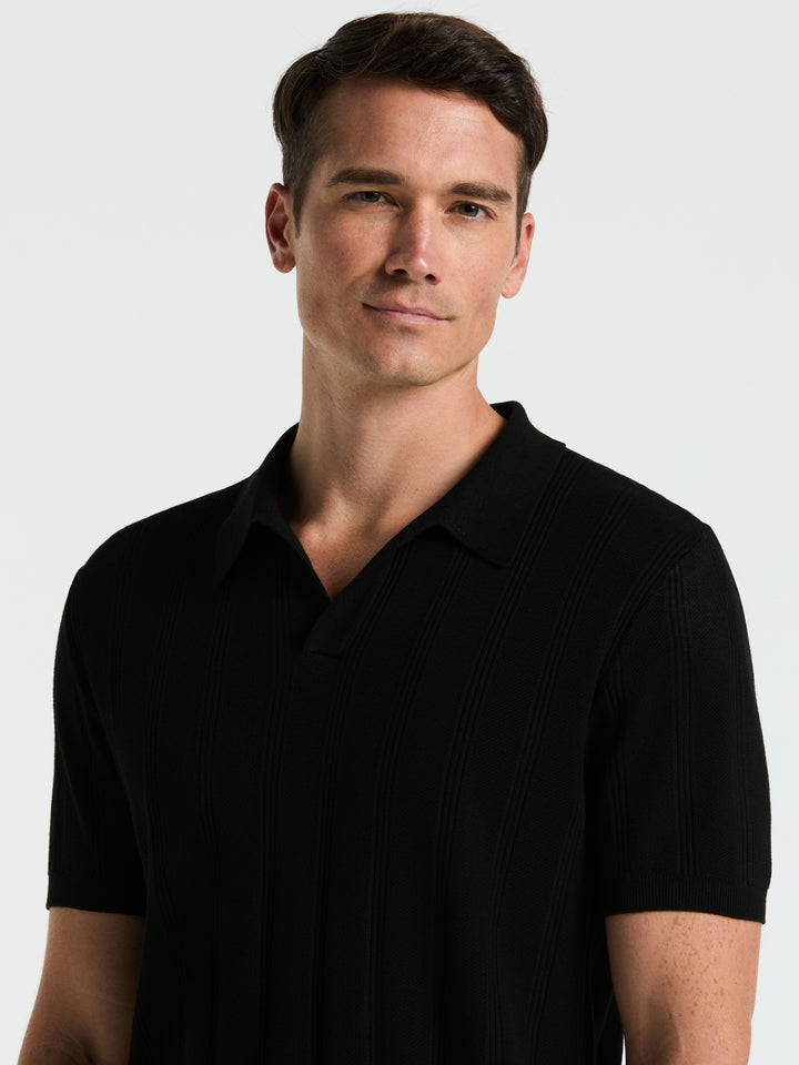 Short Sleeve Mesh Stripe Polo Sweater (Black) 